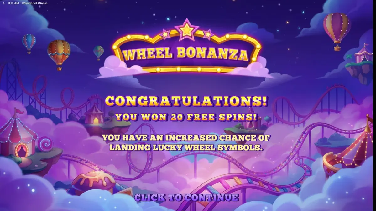 Interface colorida e vibrante do slot Wonder of Circus com elementos de circo neon